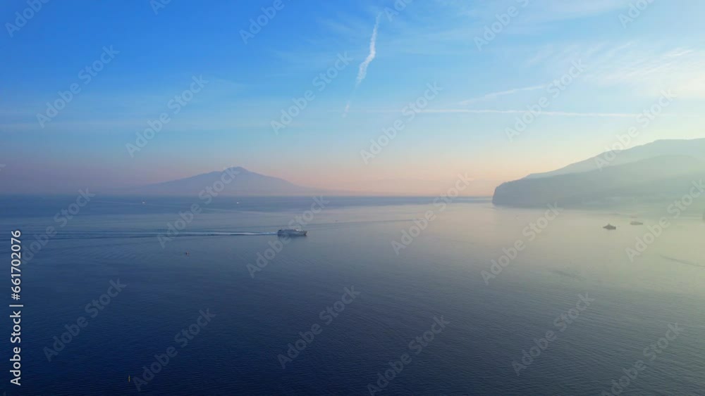 Gulf of Naples - Aerial view of the Vesuvius volcano in the morning Gulf of Naples - Aerial view of the Vesuvius volcano in the morning