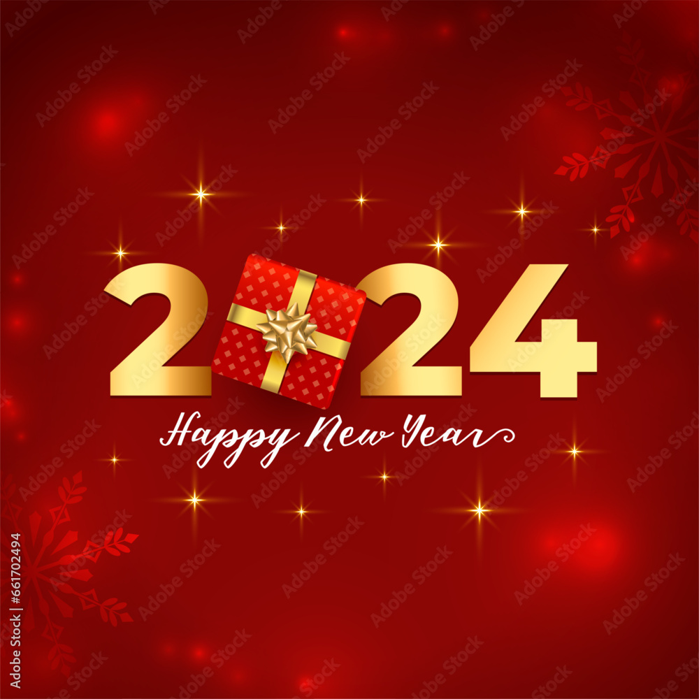 happy new year 2024 snowflake background with giftbox design