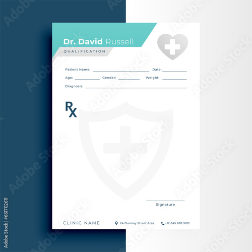 flat style a4 medical prescription pad flyer design
