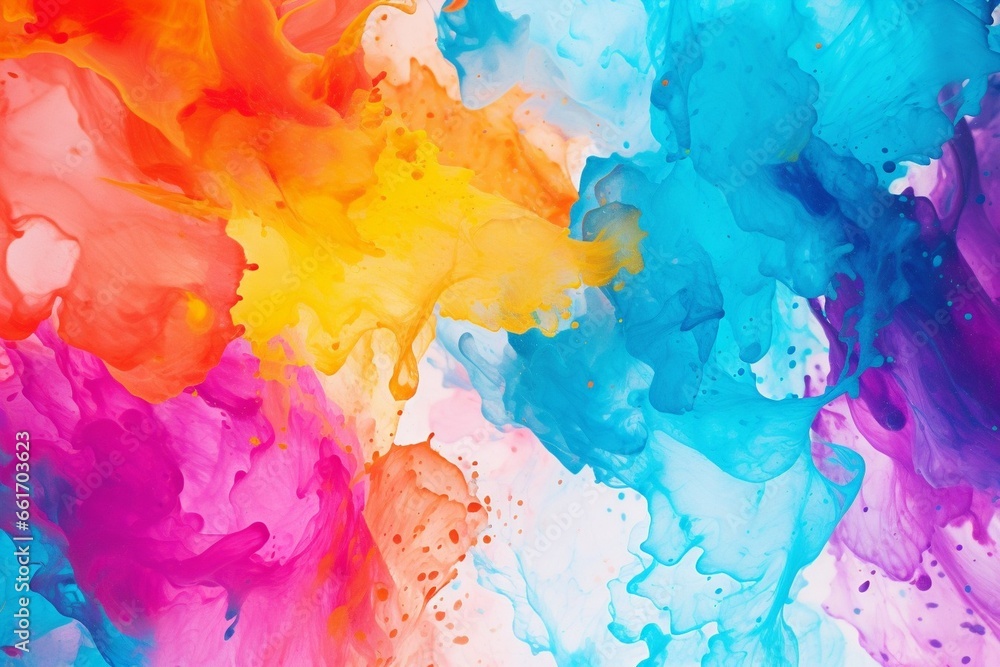 Generative AI : Splashing colorful watercolor colors on paper to create a background texture