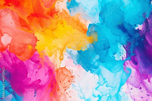 Generative AI : Splashing colorful watercolor colors on paper to create a background texture