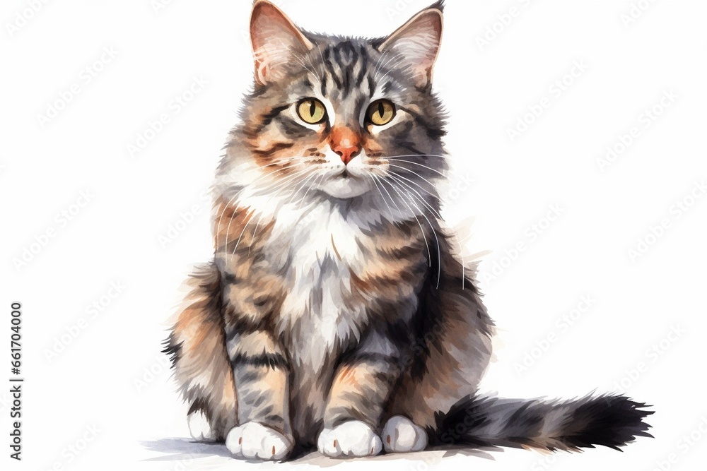 Generative AI : female cat sitting seen from the front facing the camera isolated on a white background