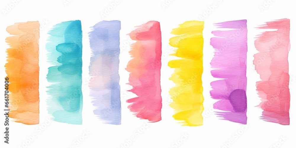 Naklejka premium Generative AI : abstract watercolor brush strokes isolated on white, creative illustration, artistic color palette, grungy smear, red purple pink gold, fashion background