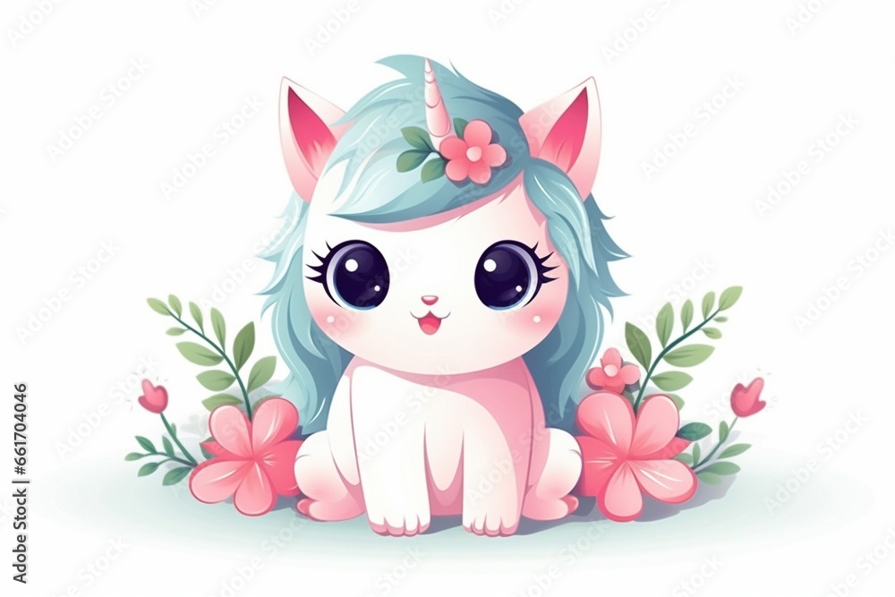 Generative AI : Draw character design collection cute cat like unicorn.Isolated on white. Generative AI : Draw character design collection cute cat like unicorn.Isolated on white.