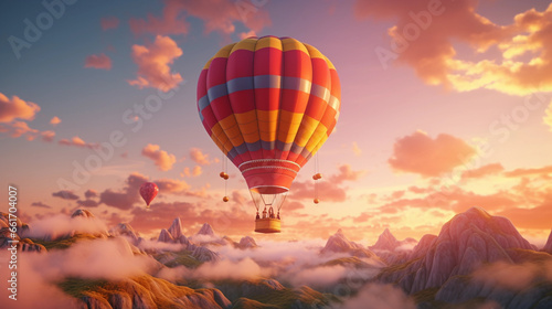 hot air balloon at sunset photo generative AI
