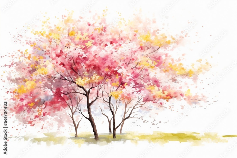 Fototapeta premium Generative AI : abstract watercolor tree side view isolated on white background for landscape plan