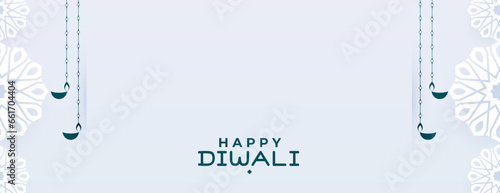 minimal happy diwali event banner with hanging diya design vector