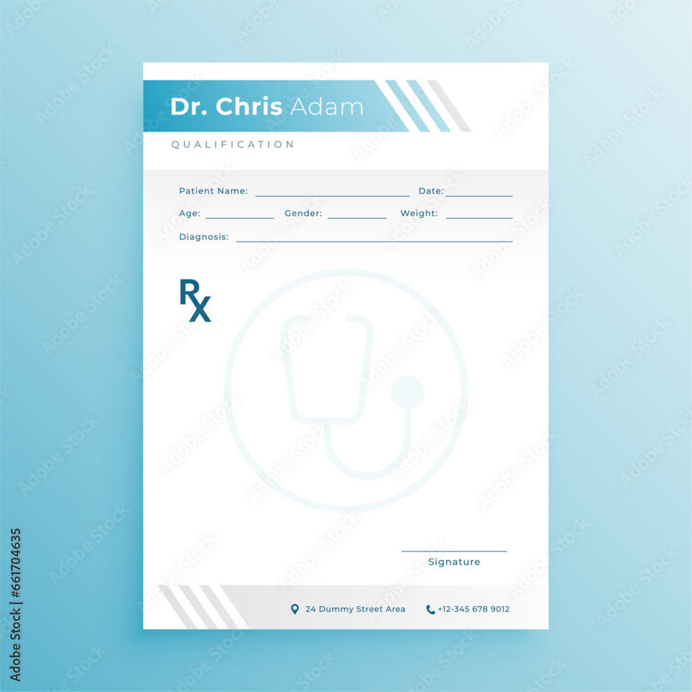 modern Rx doctor prescription pad template for medical health - obrazy, fototapety, plakaty 