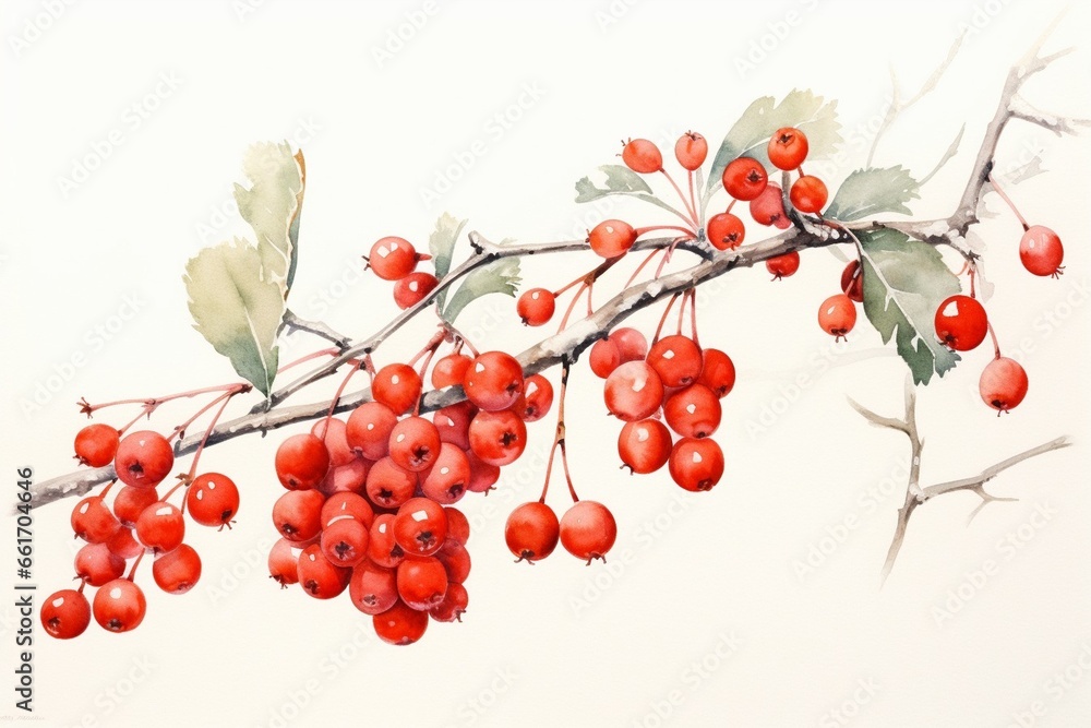 Generative AI : Watercolor illustration of Japanese winter berry.