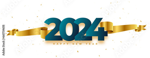 happy new year 2024 party invitation poster with ribbon decoration
