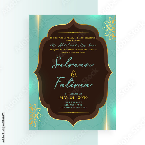 beautiful muslim wedding invitation card flyer design