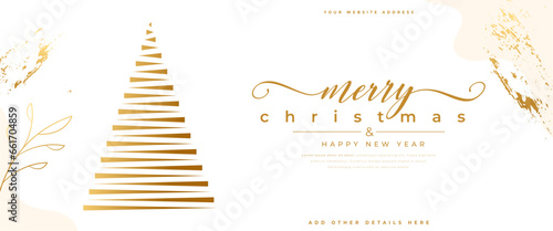 merry christmas festive tree wallpaper with golden leaf and grunge effect