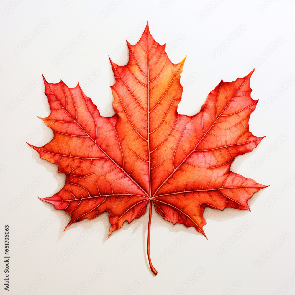 Red maple leaf pencil drawing on white paper - ai generative Red maple leaf pencil drawing on white paper - ai generative