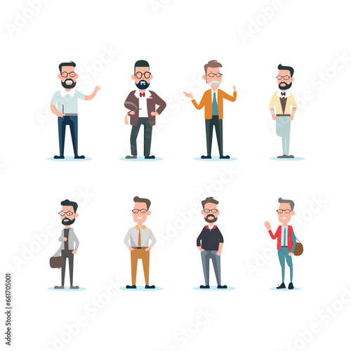 Cartoon man flat collection white clean background