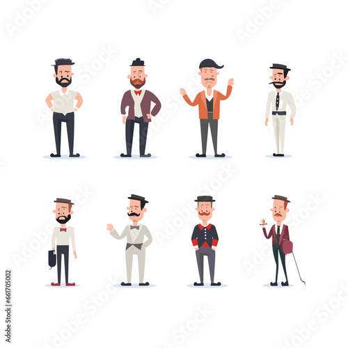 Cartoon man flat collection white clean background