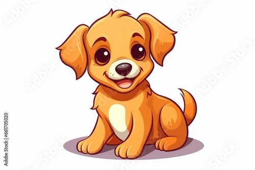 Generative AI   Cute Puppy Dog Bite Ball Cartoon Illustration. 