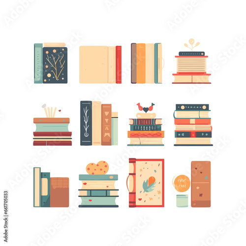 Cartoon book flat collection white clean background