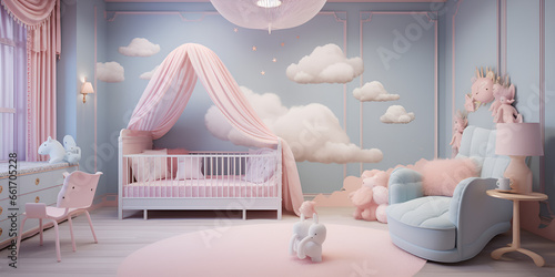 Babies room with pink and blue pastel colors Beauty
