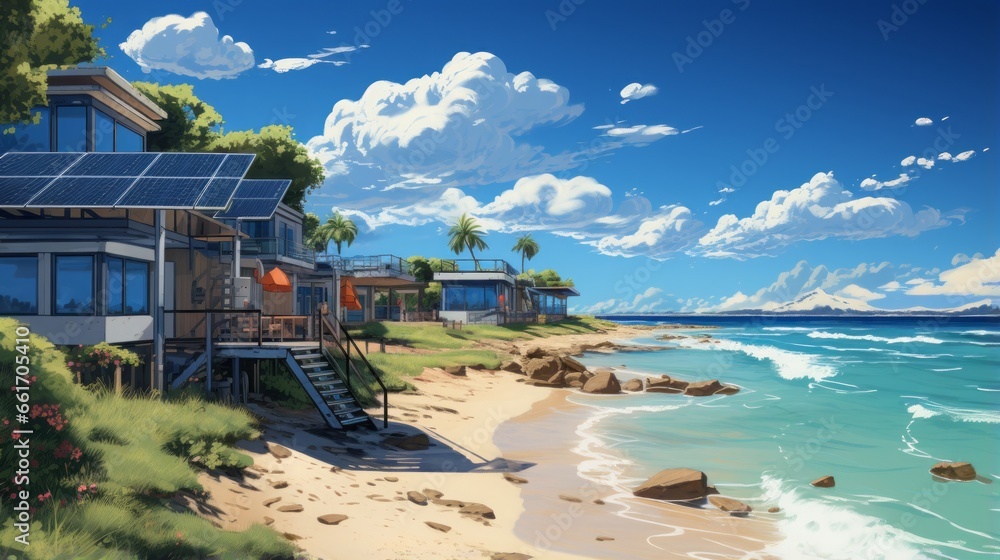 Sun-kissed Shores: Embrace the Tropical Serenity of Island Getaways with Majestic Ocean Views and Pristine Beaches, generative AI - obrazy, fototapety, plakaty 