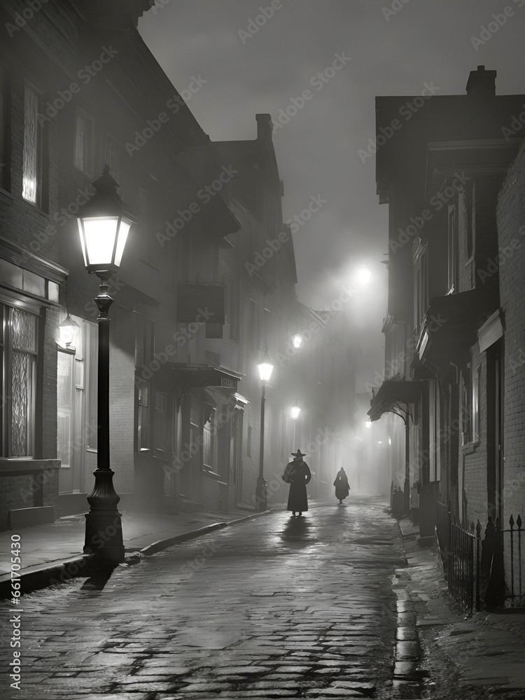 a man in a hooded cloak walks down a dark alley