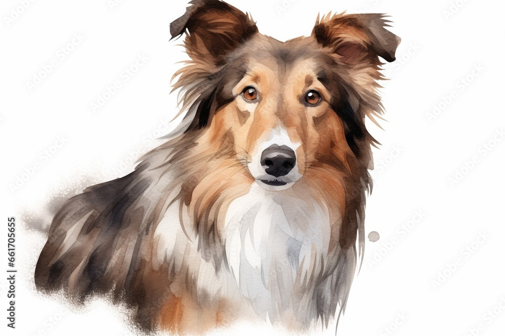 Generative AI : Smooth haired collie watercolor portrait painting illustrated dog puppy isolated