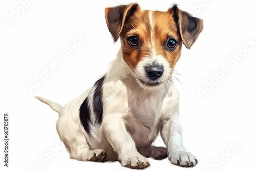 Generative AI : Jack Russell Terrier watercolor portrait painting illustrated dog puppy