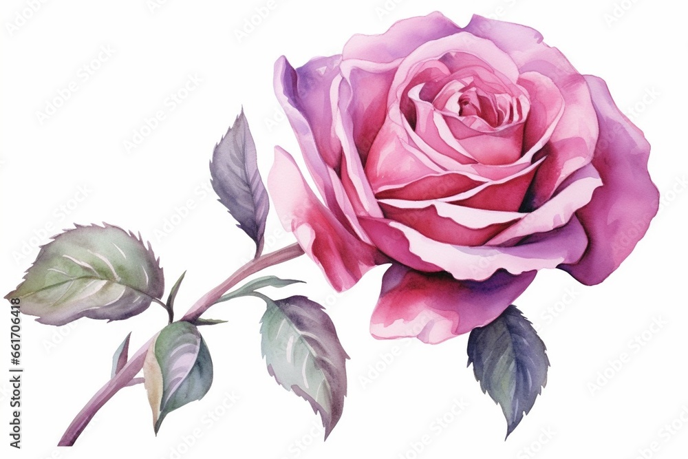 Obraz premium Generative AI : Watercolor botanical illustration of rose. Natural object isolated on white background. 