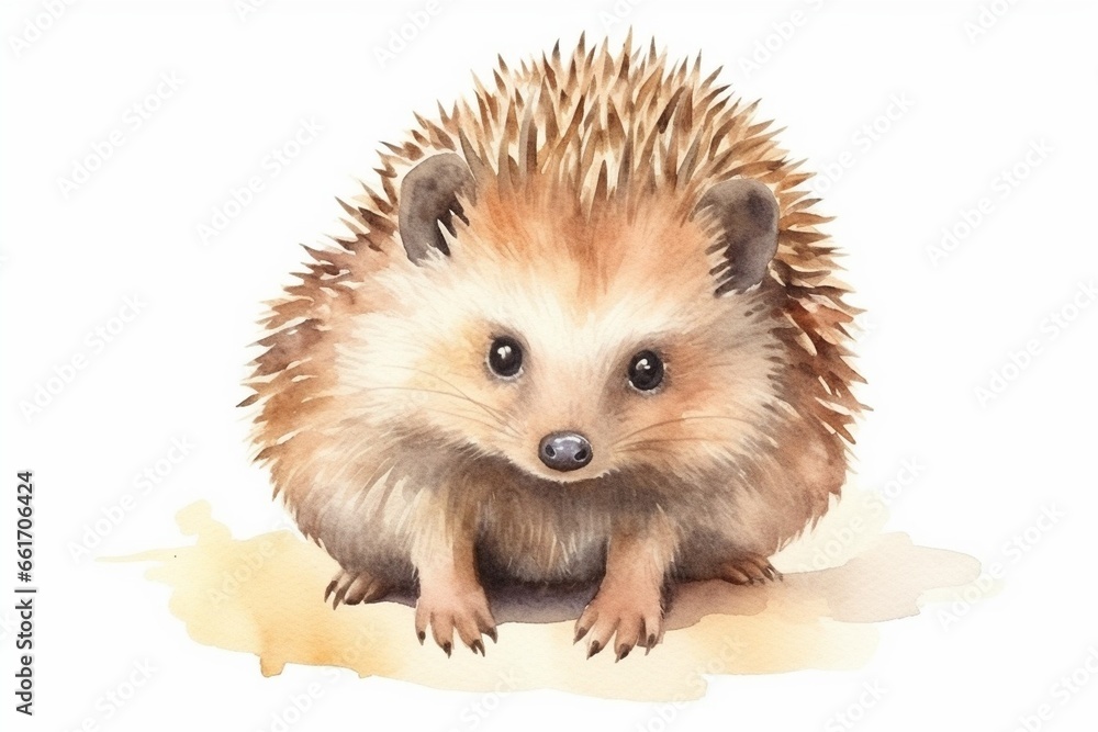Obraz premium Generative AI : watercolor drawing of porcupine or hedgehog isolated on white