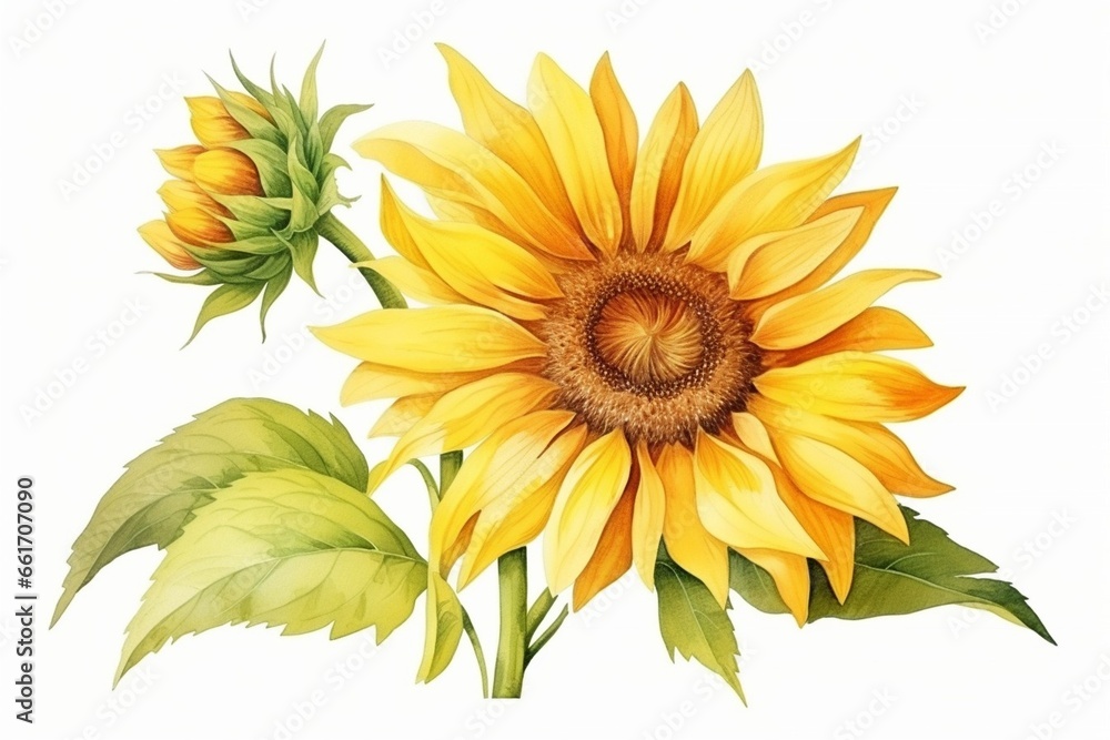Naklejka premium Generative AI : Sunflower and yellow flowers isolated in white background