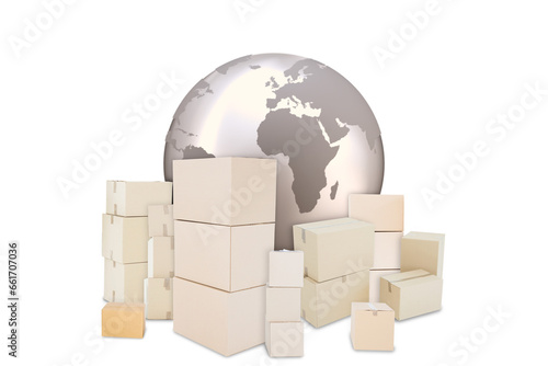 Digital png illustration of globe and boxes on transparent background