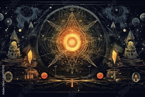 Abstract background with elements of alchemy and occultism 