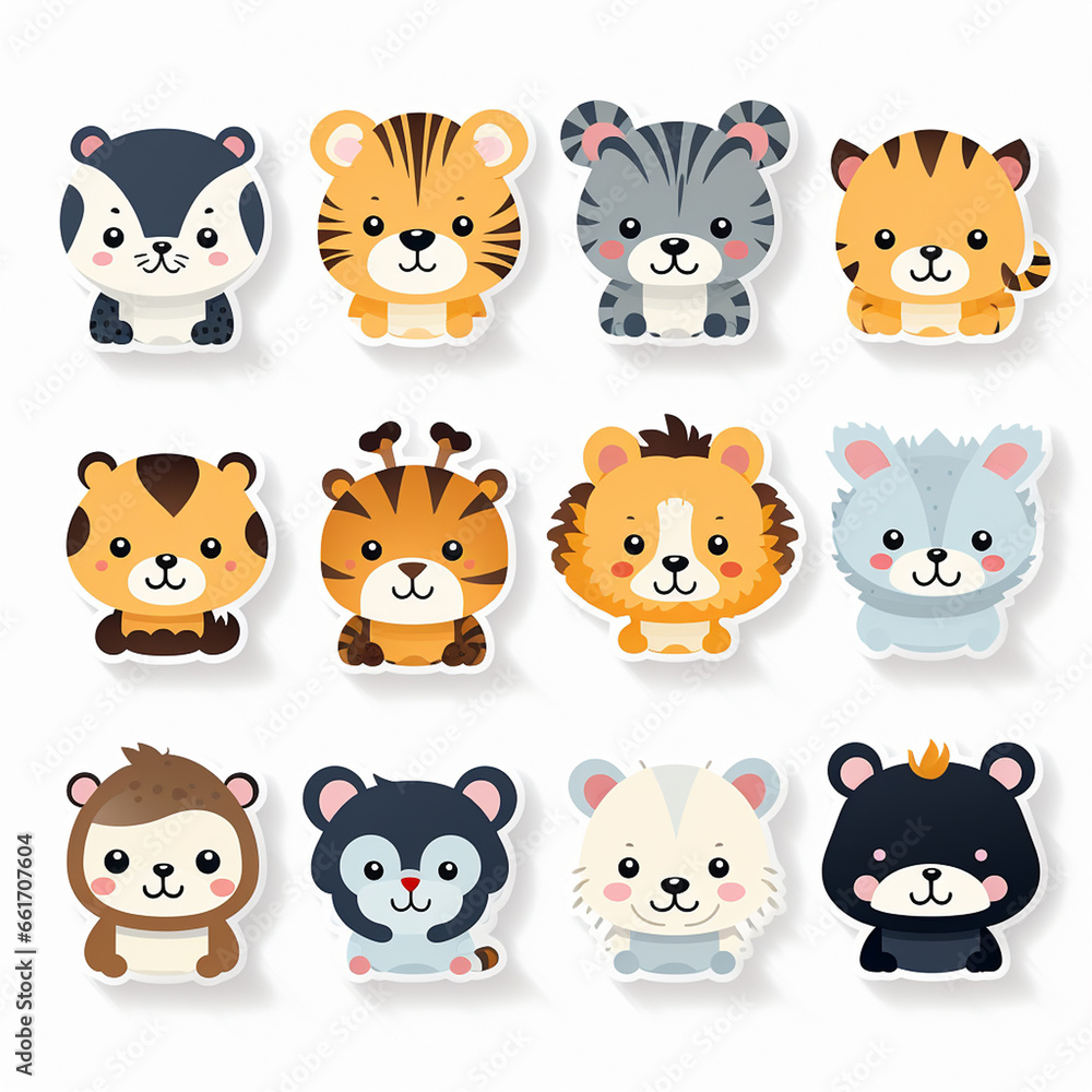 Set of cute animals. Vector illustration. Cute cartoon animals. Set of cute animals. Vector illustration. Cute cartoon animals.