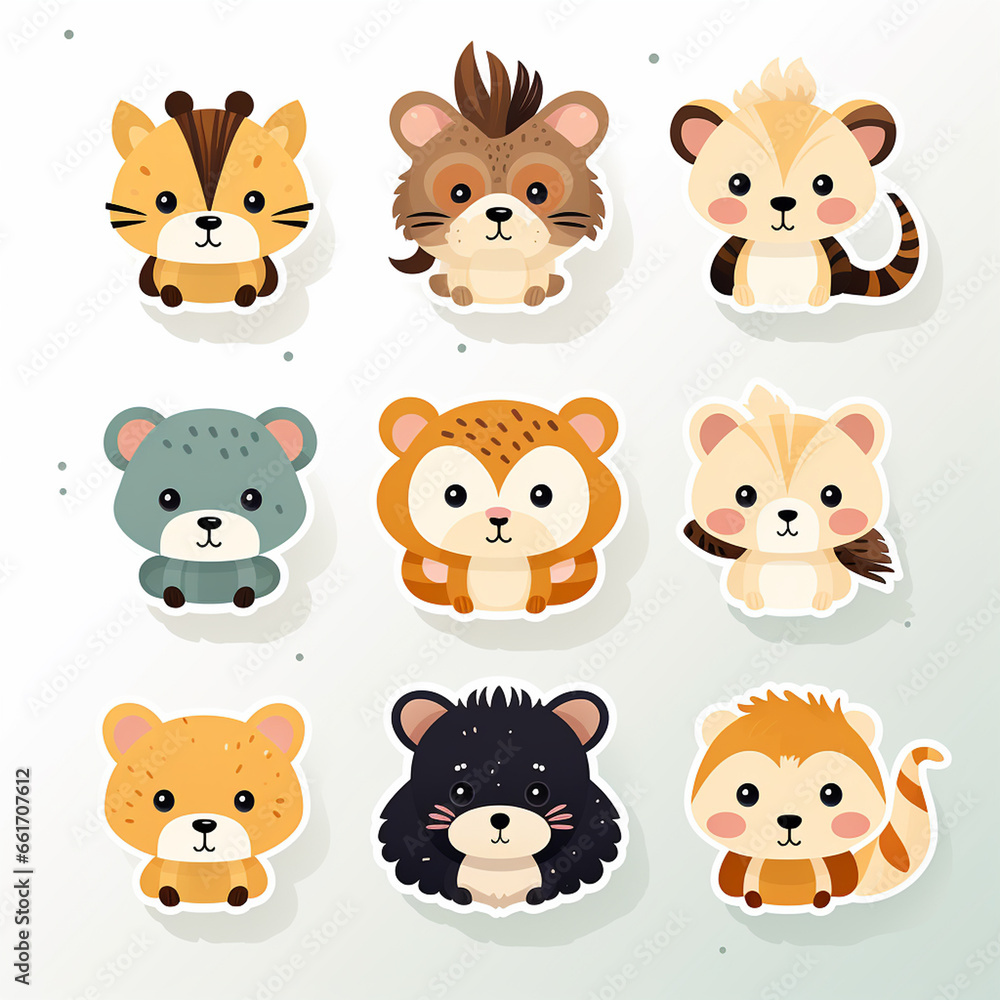Set of cute animals. Vector illustration. Cute cartoon animals. Set of cute animals. Vector illustration. Cute cartoon animals.