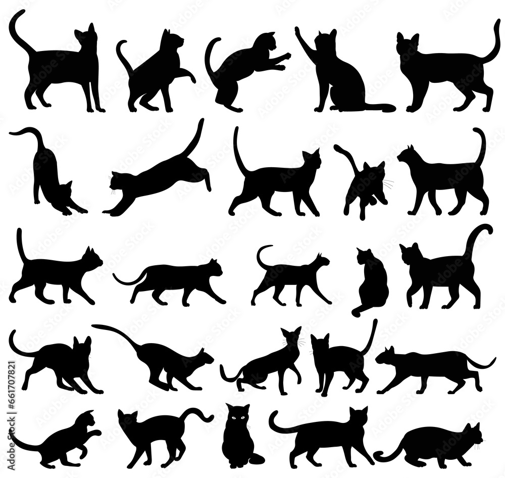 cats set silhouette ,on white background, vector