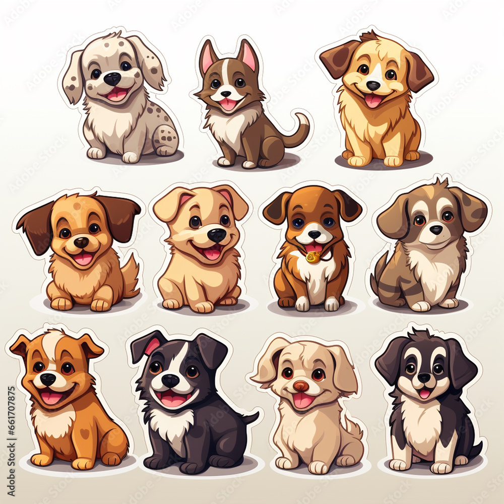 Set of cute cartoon dogs Stricker. Vector illustration isolated on white background. Set of cute cartoon dogs Stricker. Vector illustration isolated on white background.