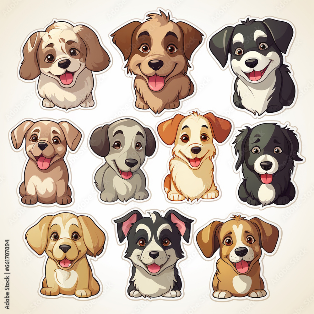 Set of cute cartoon dogs Stricker. Vector illustration isolated on white background. Set of cute cartoon dogs Stricker. Vector illustration isolated on white background.