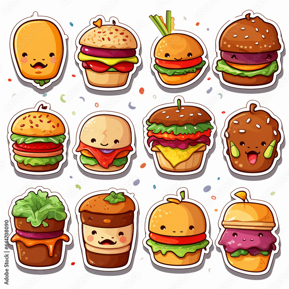 cartoon fast food icon set with hamburger and cheeseburger cartoon fast food icon set with hamburger and cheeseburger
