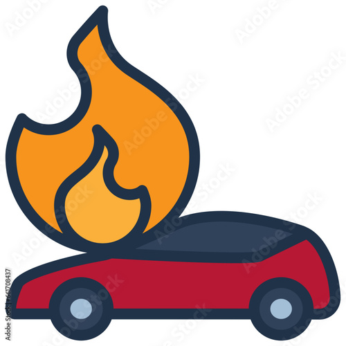 insurance car fire accidence filled outline