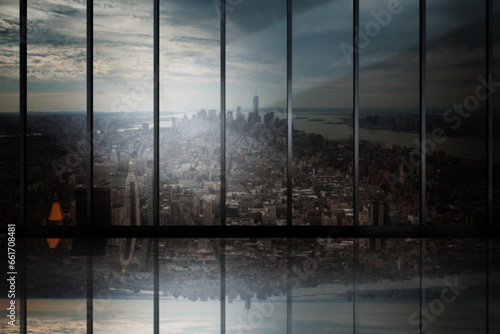 Digital png illustration of cityscape with skyscrapers on transparent background