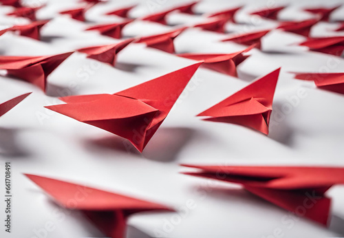 Creative Flight, Minimalist Air Travel Concept with Red Origami, Origami Paper Plane in Red