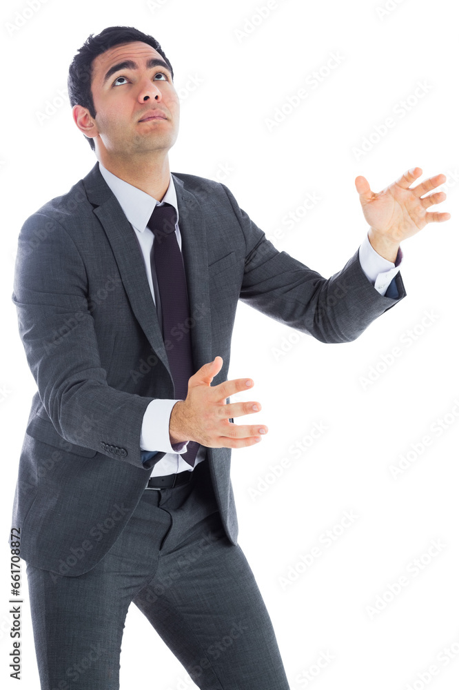 Digital png photo of focused biracial businessman looking up and waiting on transparent background Digital png photo of focused biracial businessman looking up and waiting on transparent background