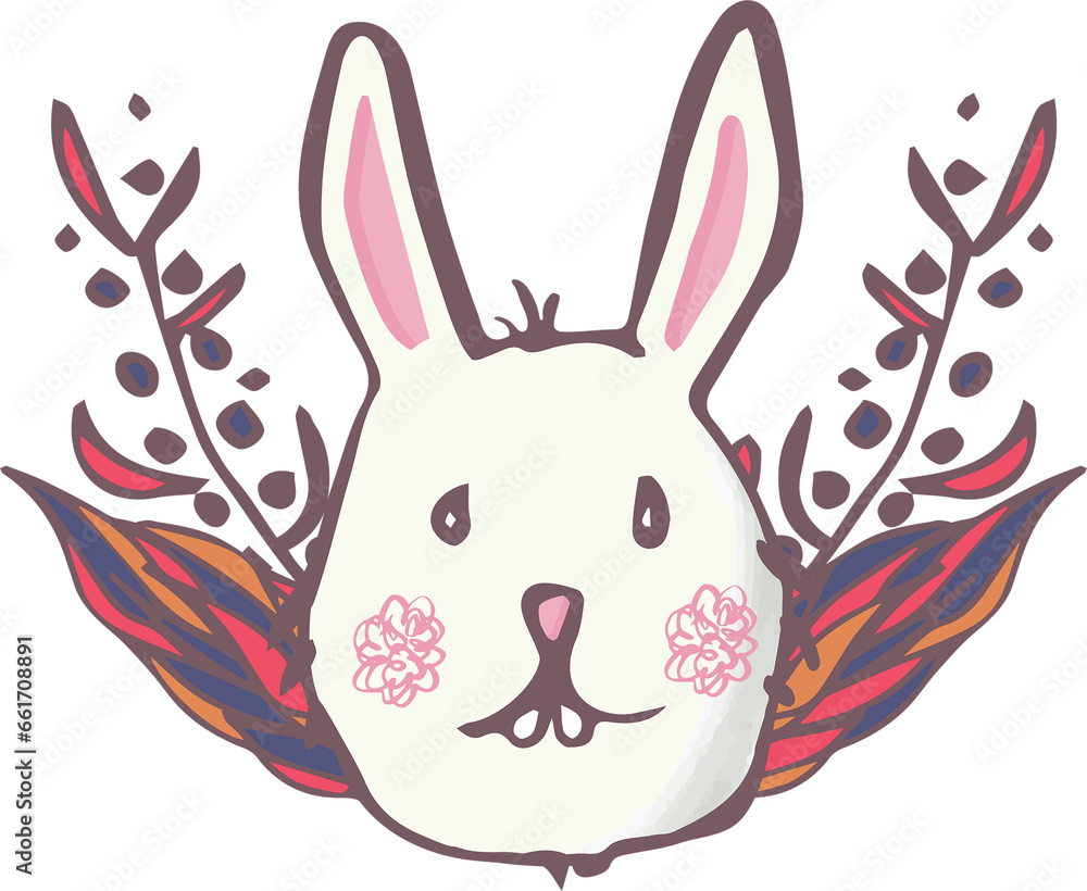 Naklejka premium Digital png illustration of head of bunny with leaves on transparent background