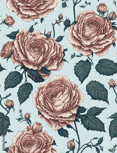Wallpaper Mural A watercolor seamless rose pattern, Image background pattern Ai generated. Torontodigital.ca