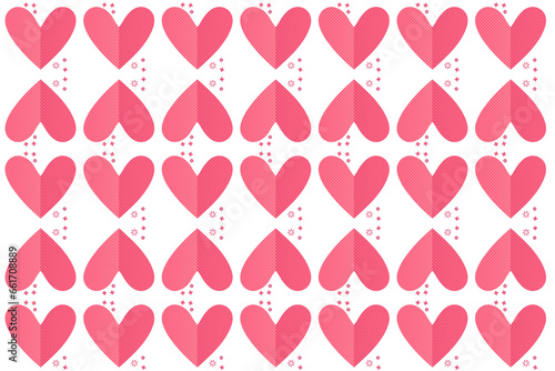 Digital png illustration of pink paper hearts with stars repeated on transparent background