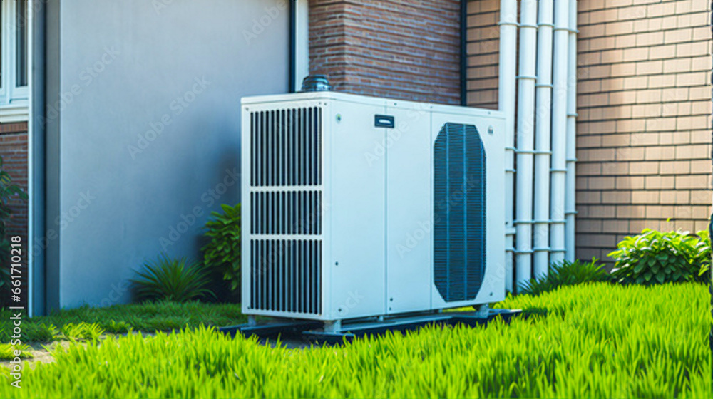 Fotka „Air heat pump installed on the exterior facade of the old house ...