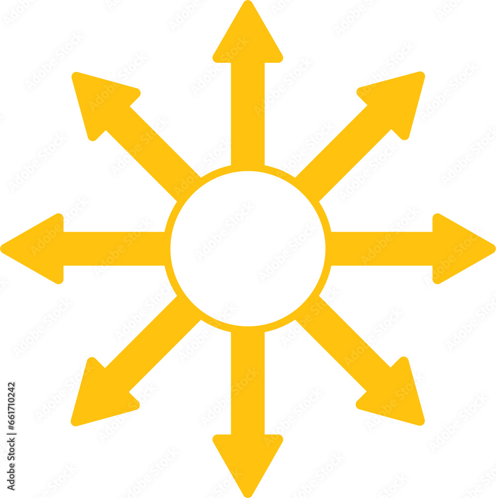 Digital png illustration of yellow arrows and circle on transparent background