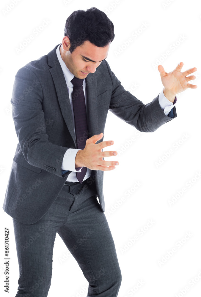 Digital png photo of biracial businessman with hands up on transparent background Digital png photo of biracial businessman with hands up on transparent background