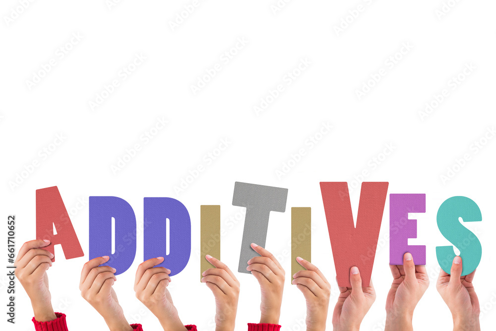 Digital png illustration of hands with additives text on transparent background Digital png illustration of hands with additives text on transparent background