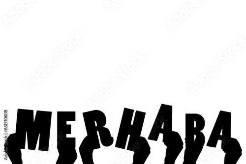 Digital png illustration of hands with merhaba text on transparent background photo