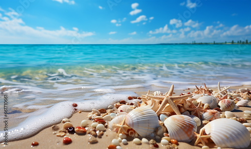 seashells and smooth pebbles delicately adorn the sandy beach, telling tales of ocean journeys and timeless tides